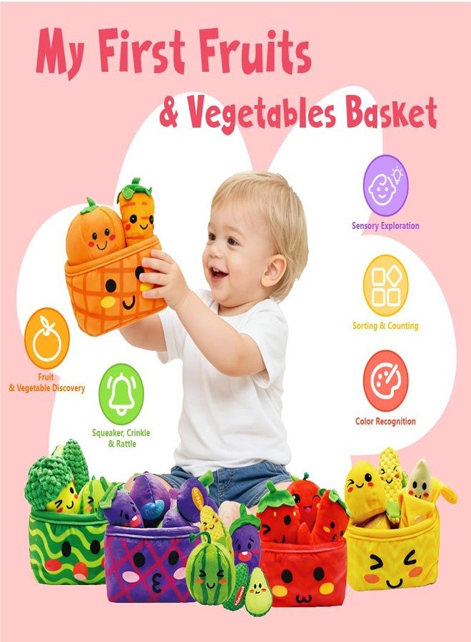 Kimicare Play Food for Toddlers 1-3, Play Food Set for Kids Plush Fruits Vegetables Basket Color Sorting Rattle, Squeaker & Crinkle Baby Sensory Toys Birthday Stocking Stuffers Gifts for Christmas 20PCS - Image 3